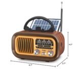 PRUNUS J-150 Portable Radio AM FM SW Bluetooth, Retro Radios Vintage Transistor with Best Sound, Solar/D Battery Operated/USB Rechargeable, TWS, Support TF Card/USB Playing - Image 7