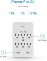 KMC 6-Outlet Surge Tap, 2 USB Ports (3.4A), 980 Joules Surge Protector, White (2 Pack) - Image 3