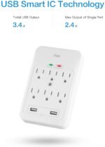 KMC 6-Outlet Surge Tap, 2 USB Ports (3.4A), 980 Joules Surge Protector, White (2 Pack) - Image 2