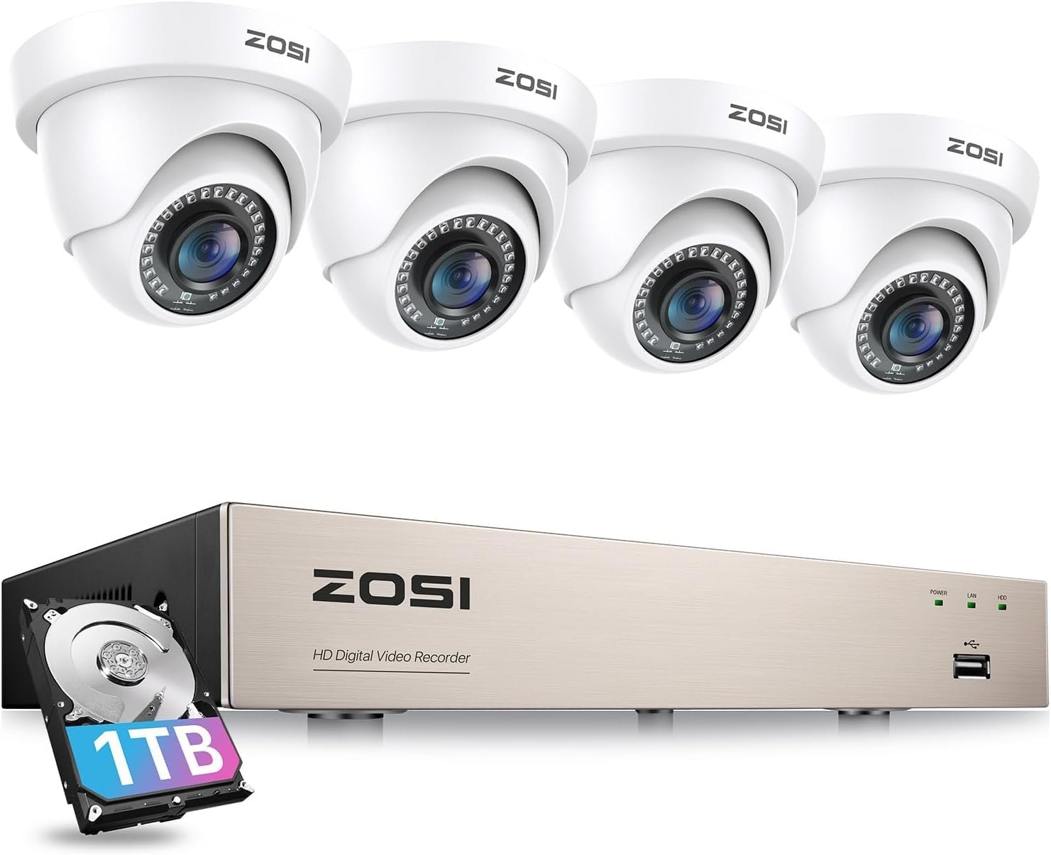 6122L-0vcYL.jpg ZOSI 3K Lite Security Camera System with 1TB Hard Drive,AI Human/Vehicle Detection,Night Vision,H.265+ 8Channel HD TVI DVR Recorder,4pcs 1080P HD 1920TVL Indoor Outdoor Surveillance CCTV Dome Cameras - Image 1