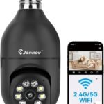 Jennov 2K Light Bulb Security Camera, Auto-Tracking Security Cameras Wireless Outdoor, 360° PTZ, Dual-Band WiFi (2.4G/5G), AI Human Detection, Indoor/Outdoor, E27 Socket-Powered, Compatible Alexa