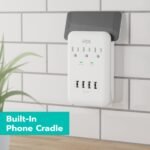 KMC 3-Outlet Wall Mount Surge Protector, 900 Joules, 4 USB 4.8 AMP USB Charging Ports, Phone Holder Cradle for Home, School or Office, ETL Certified - Image 3