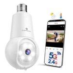 SYMYNELEC Light Bulb Security Camera: 5G WiFi Socket Camera Outdoor - Wireless Lightbulb Camera Waterproof for Home with Night Vision Motion Detection