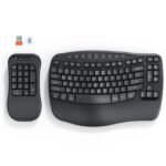 MEETION Ergonomic Wireless Keyboard with Separate Numeric Keypad, Wave Flexible 2-in-1 Setup for Multi-Device, 2.4G/Bluetooth Split Design with Wrist Rest for Accountants/Data Entry/Left-Handed User
