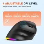 MEETION Ergonomic Mouse, Wireless Vertical Mouse RGB Backlit Rechargeable Mice for Bluetooth(5.2 + 3.0) & USB-A with USB-C Adapter 4 Adjustable DPI for Mac/Windows/Andriod/PC/Tablet/iPad Black - Image 4