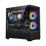 SAMA V40 Mid Tower ATX Case – 6 × 120mm ARGB PWM Fans Pre-Installed, Dual Tempered Glass Panels, Vertical Airflow, Dual-Chamber Design, USB 3.1 Type-C, 7 Slots, Supports ATX/MATX/ITX GPUs, Black