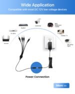 ZOSI 12V 2A 100V-240V US AC to DC Power Supply Adapter & 4-Way Power Splitter Cable for CCTV Home Security Camera Surveillance System - Image 5