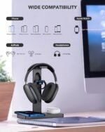 LCGENS Headphone Stand Headset Holder with Wireless Charger, 2 Type USB C Port, 4 in 1 Fast Wireless Charging Station Dock for Apple Watch, AirPods Pro/2, iPhone 13/12/11 Series and All Headphones Size, (A14) - Image 2