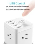 KMC Surge Protector Power Strip, Cube Portable Power Outlet with 4 USB Ports 4.8A and Switch Control, 5-Foot Extension Cord and Detachable Base, Ultra-Compact for Travel and Office - Image 6