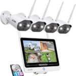 ZOSI 8CH 2K Wi-Fi 6 Security Camera System with 12'' LCD Monitor,4pcs 3MP Plug-in WiFi Cameras Indoor Outdoor,AI Person Detection,Color Night Vision,2 Way Audio,1TB HDD for Home 24/7 Recording