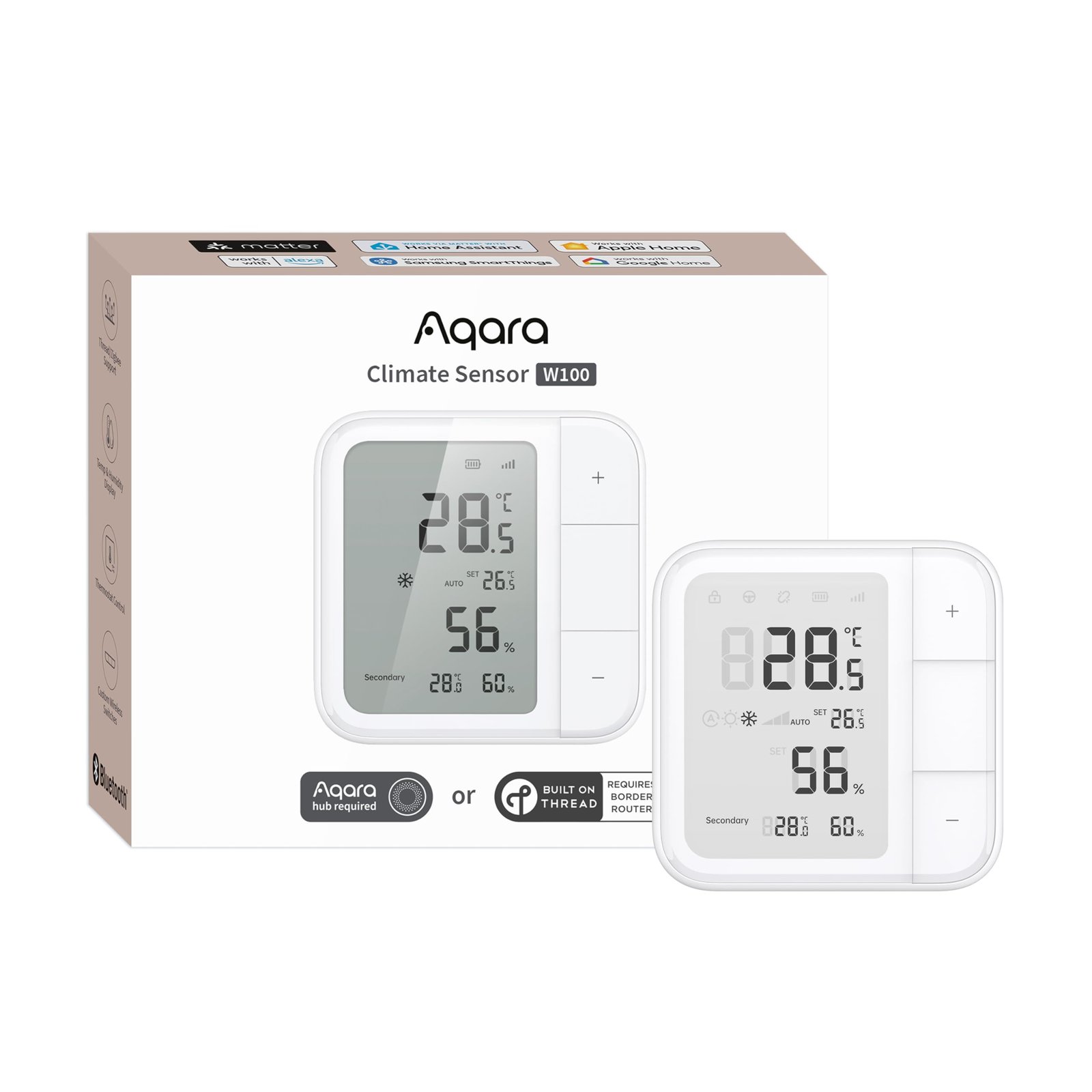 61VK0FifIdL.jpg Aqara Thread/Zigbee Smart Climate Sensor W100,Temperature and Humidity Monitoring,Wireless Remote HVAC Control, 3 Customizable Smart Buttons,Works with HomeKit, Alexa, Google & More - Image 1