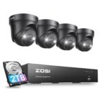 ZOSI 4K PoE Security Camera System,2 Way Audio,8 Ports 16CH 8MP/4K NVR with 2TB HDD,4pcs 8MP Outdoor Indoor PoE IP Cameras,Person Vehicle Detection,Spotlight Color Night Vision,for 24/7 Recording