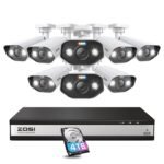 ZOSI 16CH 4K PoE Security Camera System with 2 Way Audio,H.265+ 8MP 16CH NVR with 4TB HDD for 24/7 Recording,8X 5MP PoE IP Cameras Indoor Outdoor with Person Vehicle Detection,Color Night Vision