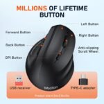 MEETION Ergonomic Mouse, Wireless Vertical Mouse RGB Backlit Rechargeable Mice for Bluetooth(5.2 + 3.0) & USB-A with USB-C Adapter 4 Adjustable DPI for Mac/Windows/Andriod/PC/Tablet/iPad Black - Image 7