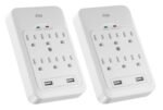 KMC 6-Outlet Surge Tap, 2 USB Ports (3.4A), 980 Joules Surge Protector, White (2 Pack)