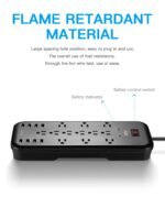 KMC 12-Outlet Surge Protector Power Strip with 8 USB Charging Ports (5V/10A), 2500J,6-Foot Cord - Image 3