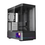 Jungle Leopard AC-02 Digital ATX PC Gaming Computer Case|5.5 Inch Integrated LCD Screen& App|Mid Tower Full View Dual Reinforced Glass Panel|Removable Side Panels|for Micro-ATX ITX (Black)