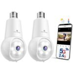 SYMYNELEC Light Bulb Security Camera: 5G WiFi Socket Camera Outdoor - Wireless Lightbulb Camera Waterproof for Home with Night Vision Motion Detection 2Packs