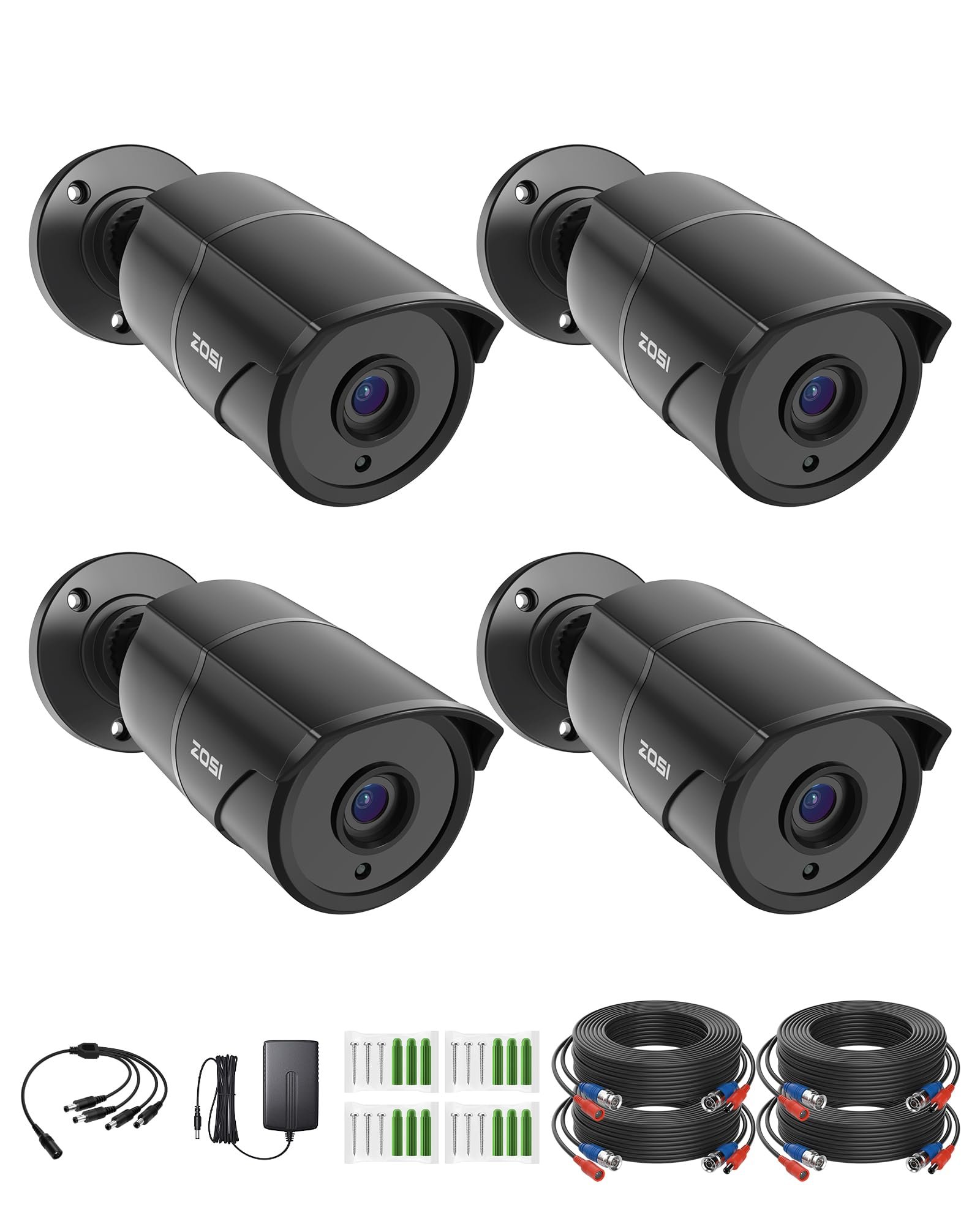 712WSZeY-jL.jpg ZOSI 4 Pack 1080p Home Security Cameras with Audio Recording,Built-in Microphone,2MP 1920TVL HD-TVI Outdoor Indoor CCTV Cameras with 120ft IR Night Vision Weatherproof Surveillance Bullet Camera - Image 1