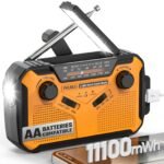 PRUNUS J-369 11100mWh Emergency Weather Radio, AA Batteries/Hand Crank/Solar/USB Charging, NOAA/AM/FM, LED Flashlight and Reading Lamp,SOS Alarm & Flashlight