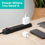 KMC 6-Outlet Surge Protector Power Strip 2-Pack, 900 Joules, 4-Foot Extension Cord, Overload Protection, Black - Image 6