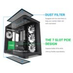 SAMA V60 Mid Tower PC Case, Curved Tempered Glass Panel, 7×120mm ARGB PWM Fans with Fan Hub, USB Type-C, High Airflow ATX PC Case for Case PC Gaming, Back-Connect Ready, 360mm AIO Support – Black - Image 8