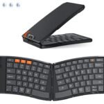 MEETION Ergonomic Foldable Bluetooth Keyboard, Split Compact Portable Keyboard for Business Travel, Ultra-Thin Folding Rechargeable Wireless Keyboards for iOS Android Windows Mac Tablet PC Smartphone