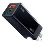 Ruko PD65W USB C Charger, 3-Port GaN Fast Charger Block, Compact Foldable Wall Charger for iPhone 16/15, MacBook Pro/Air, Galaxy S24, Pixel, Drone, Switch and More, Black