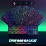 RisoPhy PC419 RGB Gaming Keyboard, 7 Single Color Backlits, 104 Keys Metal Panel, Silent Keys, Wrist Rest, Full Size Waterproof Light Up for PC Laptop Mac Gamer - Image 2