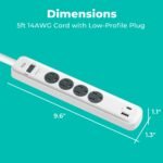 KMC 4-Outlet Surge Protector Power Strip, 1 USB-A & 1 USB-C Port, Power Strip Surge Protector, 840J Surge Protection, 5ft Extension Cord, 3-Prong Low-Profile Flat Plug, UL/ETL Certified, White - Image 3