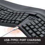 MEETION Ergonomic Keyboard, Wireless Computer Keyboard, Ergo Split Keyboard with Cushioned Wrist, Palm Rest, Curved Natural Typing, Full Size Rechargeable for Windows/Mac/Laptop/PC, Black - Image 6