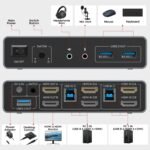 Unitek HDMI KVM Switch 2 Monitors 2 Computers 4K@60Hz USB 3.0 KVM Switches Share Dual HDMI Monitors 3 USB Ports for Keyboard Mouse Hard Drives Mic Headset Ports 2 Cable DC 5V Adapter Controller - Image 3