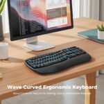MEETION Wireless Ergonomic Keyboard, Wave Keys Wrist Rest Natural Typing Keyboard, 2.4G USB-A Cordless Receiver and USB-C Adapter, Ergo Computer Keyboard Compatible with Windows/Mac/PC/Laptop, Black - Image 2