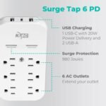 KMC 6-Outlet Extender USB-C PD Surge Protector Wall Tap, Multi-Plug USB Wall Charger, 2 USB-A Ports & USB-C 20W Power Delivery, High-Speed Phone Charger, 980J Surge Protection, UL/ETL Certified, White - Image 2