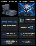 GMKtec Mini PC Gaming, K6 AMD Ryzen 7 7840HS Dual NIC LAN 2.5Gbps Desktop Computer, 32GB DDR5 (16GB*2) 1TB PCIe4.0 SSD, USB4.0, HDMI, DP, USB-C, WiFi 6E, BT 5.2 - Image 2