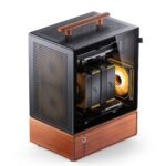 JONSBO T7 Black Micro ATX PC Case, Aluminum Chassis, with Multifunctional Handle, Solid Wood Veneer Desktop Computer Case, MB:MicroATX/ITX,GPU 280mm,PSU ATX 220mm,Place on The Left Black