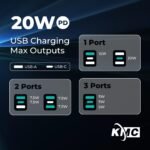 KMC 5-Outlet USB-C PD Surge Twist Retractable Power Strip Cord Reel, 2 USB-A & 1 USB-C Power Delivery, 735J Surge Protector, 8ft Retractable Extension Cord, 3-Prong Flat Plug, UL/ETL Certified, Gray - Image 5