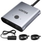 Unitek Bi-Directional USB C Switcher 1 in 2 Out /2 in 1 Out USB Switch Selector 2 Computers Share 1 Monitor Video Switch 10Gbps Data Transfer 8K@60Hz Video Type-C Power Adapter Included Silver