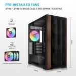 SAMA Z60 Genuine Walnut Wood PC Case, ATX Mid Tower PC Case, Pre-Installed 4X 140mm ARGB PWM Fans, Supports 360mm Radiator on Top, Type-C Port, Mid Tower Computer Case-Black - Image 3