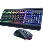 RisoPhy Wireless Gaming Keyboard and Mouse Combo, Metal Panel, 7 Color Backlits, Rechargeable 3200 mAh Battery, Wrist Rest, Sleep Mode, Light Up Keyboard + 7D 3200DPI Gaming Mice for PC Gamer
