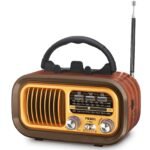 PRUNUS J-150 Small Retro Vintage Radio Bluetooth, Portable Radios AM FM Transistor, D Battery Operated Radio/USB Rechargeable Radios, TWS, Support TF Card/USB Playing