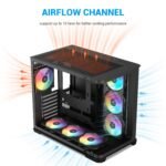 SAMA V60 Mid Tower PC Case, Curved Tempered Glass Panel, 7×120mm ARGB PWM Fans with Fan Hub, USB Type-C, High Airflow ATX PC Case for Case PC Gaming, Back-Connect Ready, 360mm AIO Support – Black - Image 3