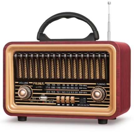 PRUNUS Retro Vintage Radio with Bluetooth Rich Bass Stereo Sound, Radios Portable AM FM, Rechargeable Speaker with TWS Pairing, Loud Volume,BT5.0, TF Card & MP3 Player for Home/Party