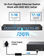 ZOSI 16 Port Gigabit PoE Switch with 2 Gigabit Uplink Ports, 156W for 16 PoE+ Ports, IEEE802.3af/at, Unmanaged Ethernet Switch, Plug & Play, Sturdy Metal Casing, Desktop/Wall Mount - Image 2