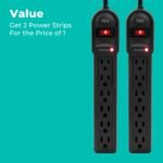 KMC 6-Outlet Surge Protector Power Strip 2-Pack, 900 Joules, 4-Foot Extension Cord, Overload Protection, Black - Image 7