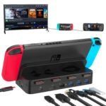 Unitek TV Dock Station for Nintendo Switch/Steam Deck 5-in-1 Docking Station Adapter One-touch Switching with 4 Game Card Storage Slot 3 USB 3.0 HDMI2.0 4K@60Hz Gigabit Ethernet PD USB-C 100W Charging