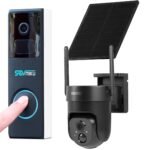 D2A Video Doorbell with Chime and CQ4B Best 2K Solar Security Camera,4-Times Charge for 1 Year, Audible Alarm Easy to Setup,2.4GHz Wi-Fi,Human Detection,Two Way Audio