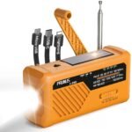 PRUNUS J-366 Emergency Radio- NOAA Weather Alert, 3-in-1 Charging Cables, 5-Way Power(7400mWh/AAA Battery/Hand Crank/Solar/USB-C), AM/FM, SOS Alarm, Flashlight, Compact for Bag, NOAA Weather Radio