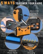 PRUNUS J-369 11100mWh Emergency Weather Radio, AA Batteries/Hand Crank/Solar/USB Charging, NOAA/AM/FM, LED Flashlight and Reading Lamp,SOS Alarm & Flashlight - Image 2