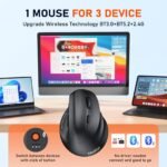 MEETION Ergonomic Mouse, Wireless Vertical Mouse RGB Backlit Rechargeable Mice for Bluetooth(5.2 + 3.0) & USB-A with USB-C Adapter 4 Adjustable DPI for Mac/Windows/Andriod/PC/Tablet/iPad Black - Image 3